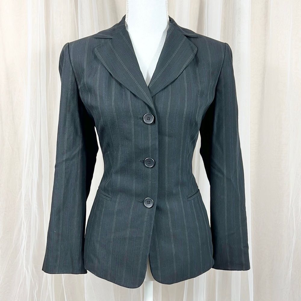 Ann Taylor LOFT black wool blend pinstripe blazer